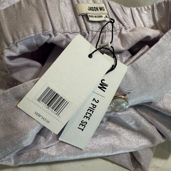 Jason Wu Lavender 2 Piece Wide Leg Pleated Pant Bow Crop Top NWT $425 Medium - Picture 13 of 14